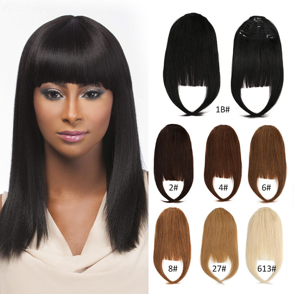 BHF Human Hair Bangs 8inch 20g Front 3 clips in Straight Remy Natural Human Hair Fringe All Colors