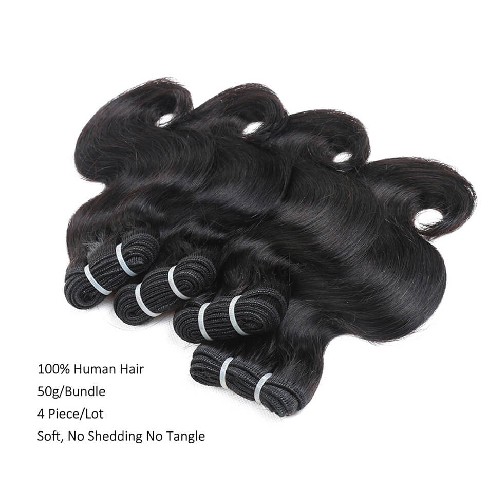BHF 20A Body Wave Brazilian Virgin Human Hair Bundles 50G Human Hair Bundles（8&apos;&apos;-14&apos;&apos;)4PCS/LOT