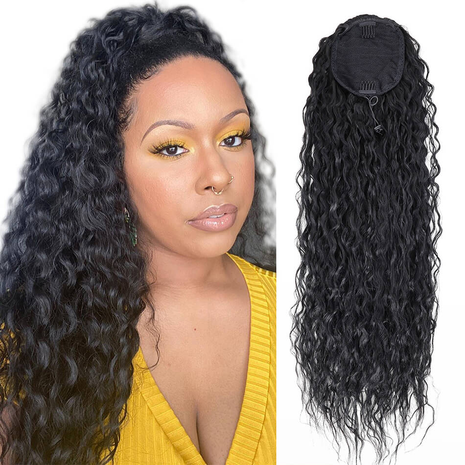 BHF Water Wave 28inch Ponytail Synthetic Hairpiece Wrap on Clip Hair Extensions PonyTail 150G/PC
