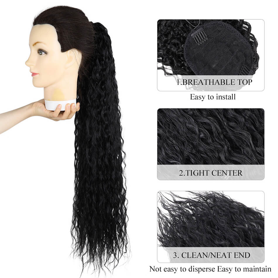 BHF Water Wave 28inch Ponytail Synthetic Hairpiece Wrap on Clip Hair Extensions PonyTail 150G/PC