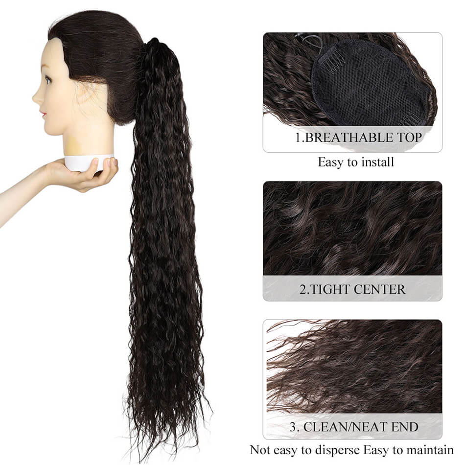 BHF Water Wave 28inch Ponytail Synthetic Hairpiece Wrap on Clip Hair Extensions PonyTail 150G/PC