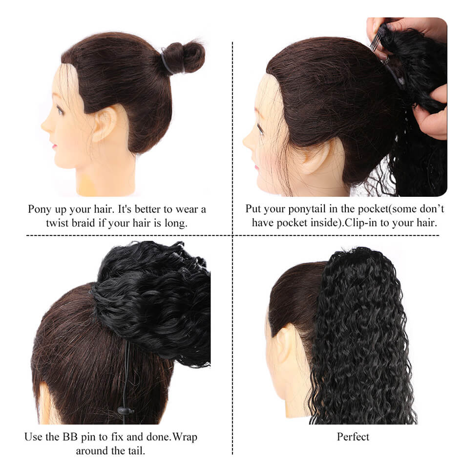 BHF Water Wave 28inch Ponytail Synthetic Hairpiece Wrap on Clip Hair Extensions PonyTail 150G/PC