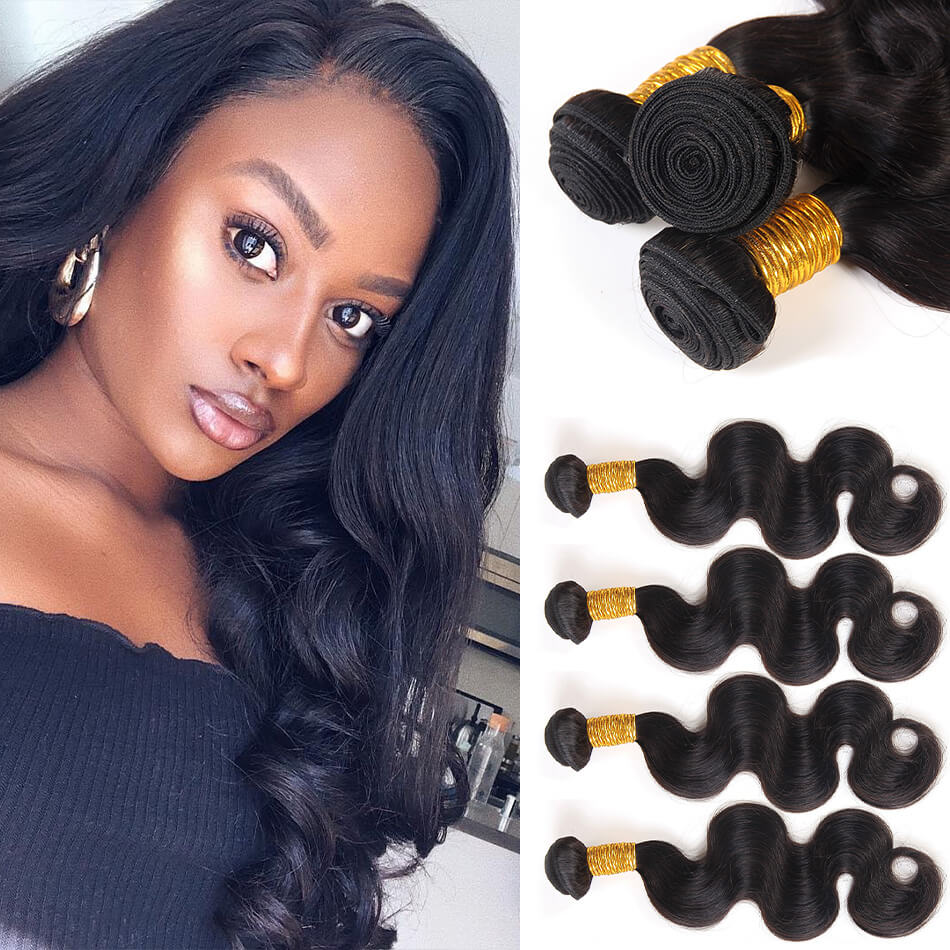BHF Indian Virgin Hair Body Wave Bundles 4 Bundles 100% Unprocessed Human Hair Weave Bundles 50g/pc