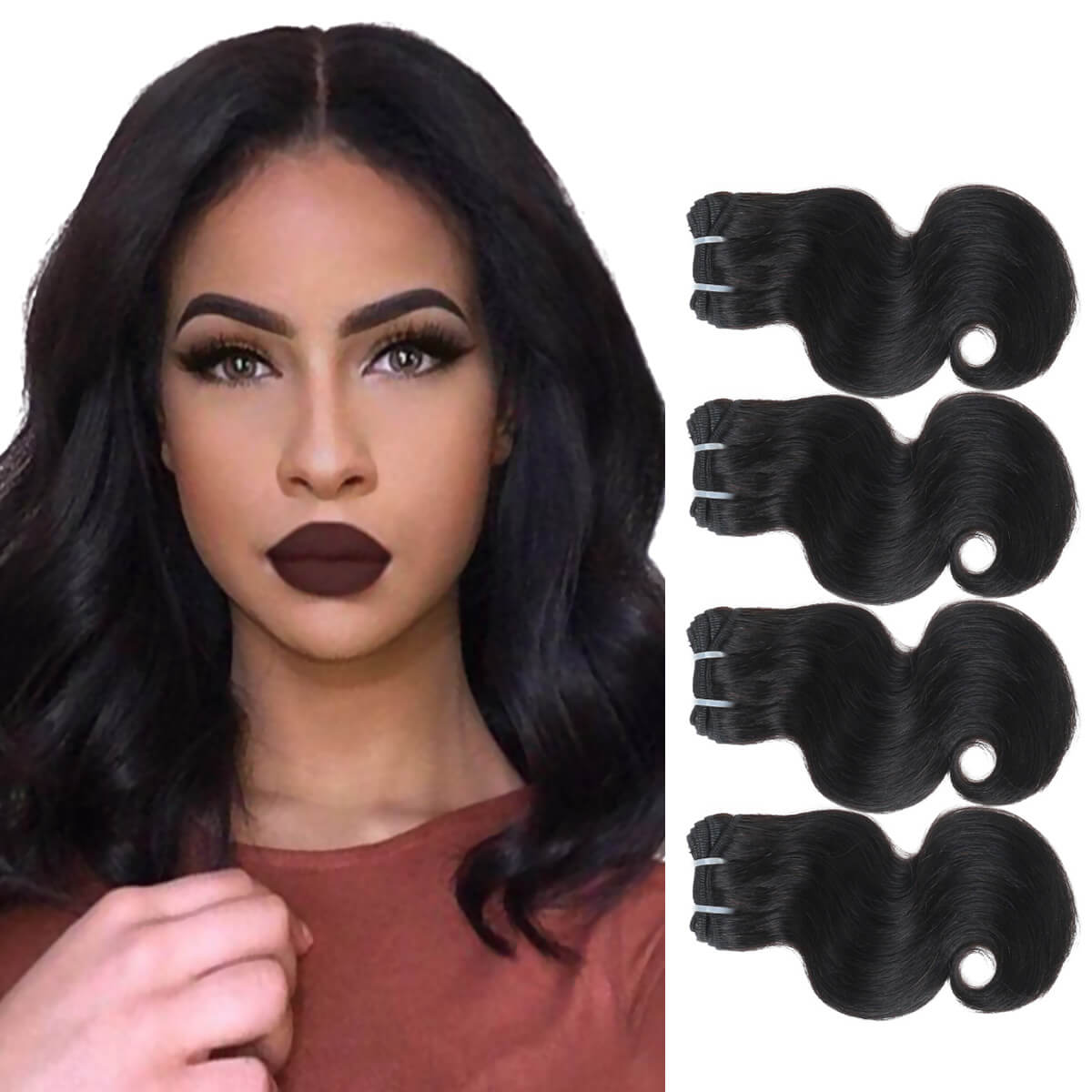 BHF Indian 8A Body Wave 4 Bundles Hair Natural Black 100% Human Hair  Hair Weave 50/PC Virgin Hair