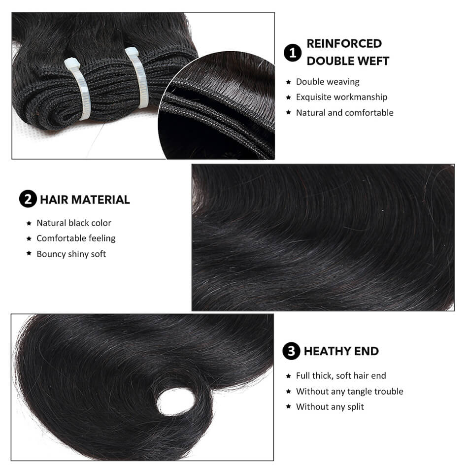 BHF Peruvian Body Wave Virgin Hair 3 Bundles 8-24Inches Human Hair Weave Bundles Double Weft 50g/pcs