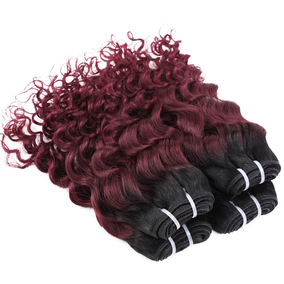 T1B/30 Kinky Curly Hair Brown Ombre 100% Human Hair Extensions 4 Bundles Non-Remy Hair Weave Bundles