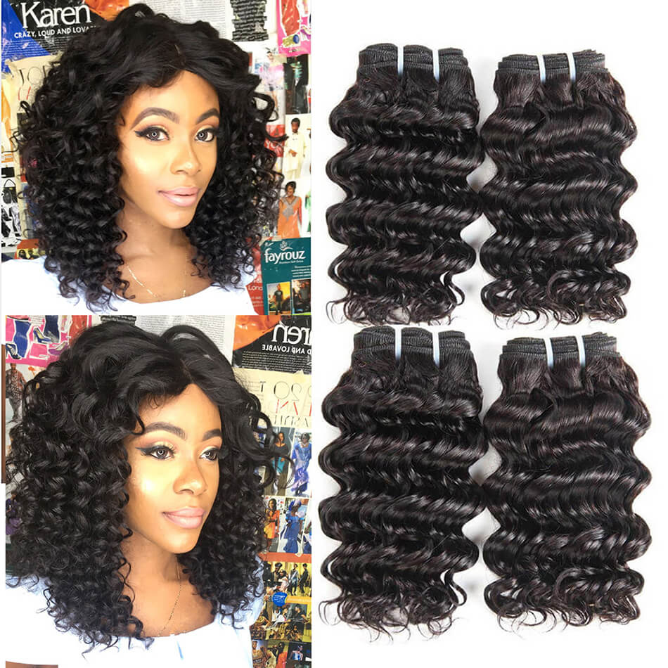 BHF 4 Bundles Brazilian Deep Wave 100% Human Hair  Weaves Bundles 50G/pc Remy Human Hair