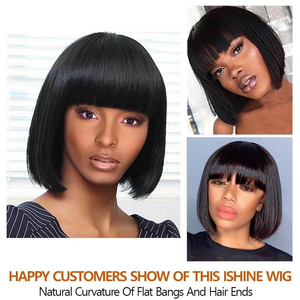 BHF Short Bobo Wigs With Bangs 8-14inch Straight Human Hair Wigs Bobo Hairstyle Hair wigs