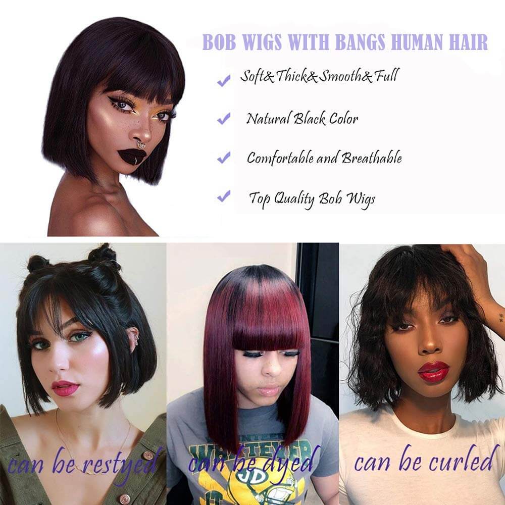 BHF Short Bobo Wigs With Bangs 8-14inch Straight Human Hair Wigs Bobo Hairstyle Hair wigs