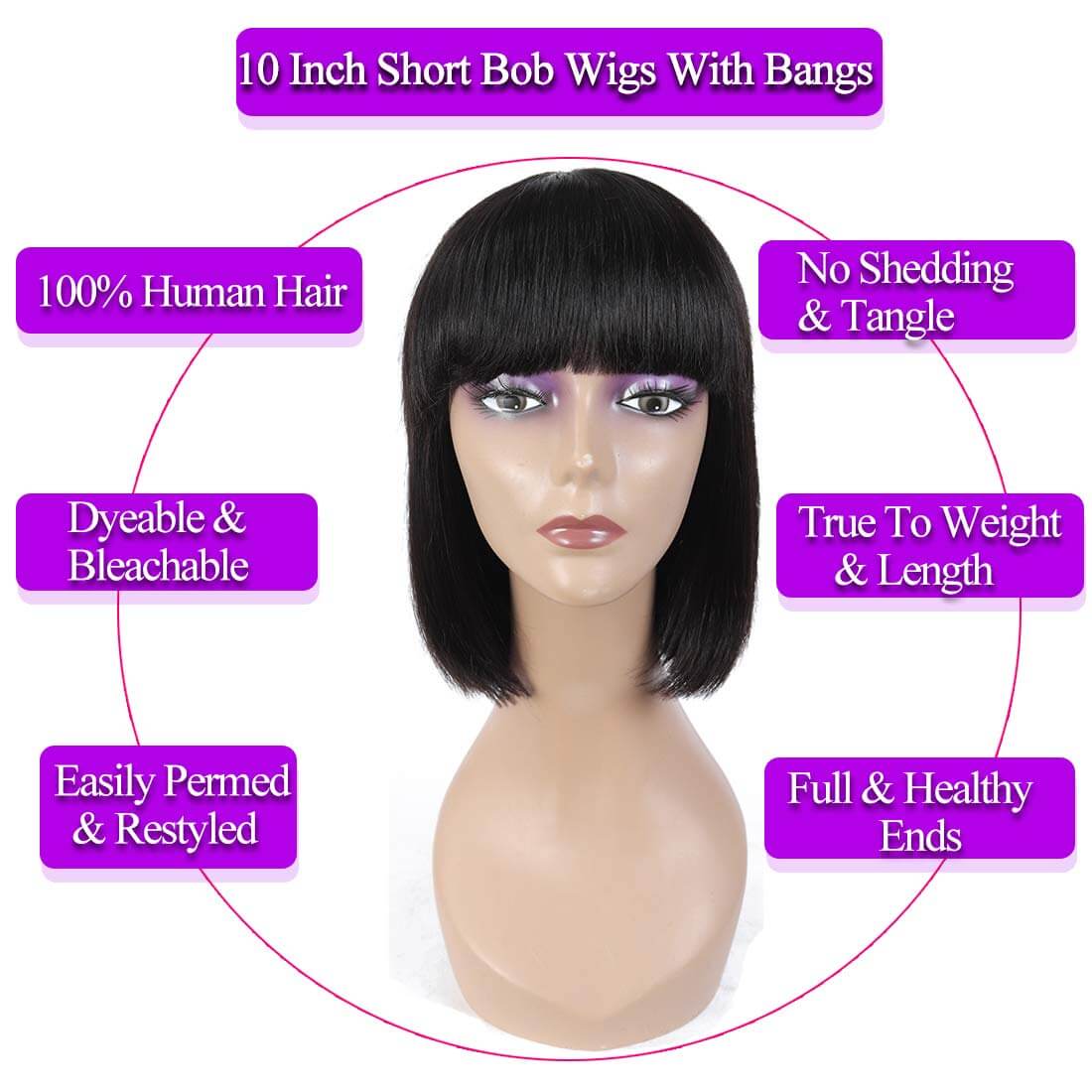 BHF Short Bobo Wigs With Bangs 8-14inch Straight Human Hair Wigs Bobo Hairstyle Hair wigs
