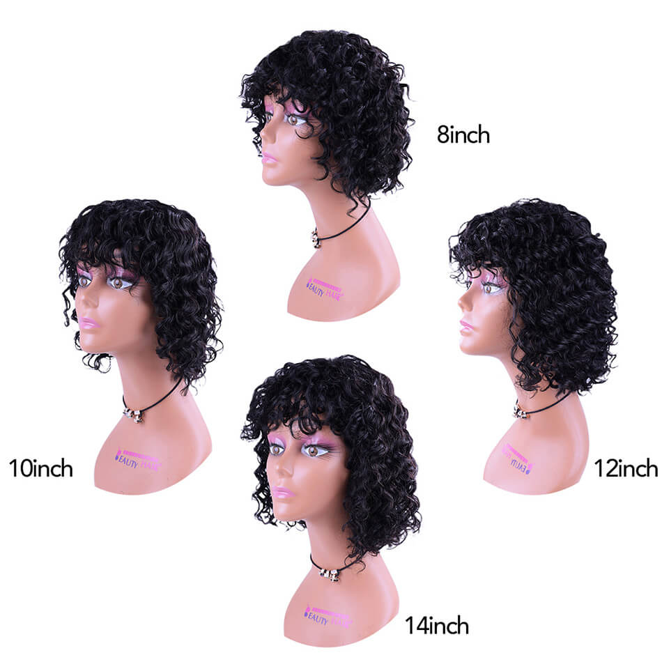 BHF Deep Wave Bobo Wig With Bangs 8-14inch 100% Human Hair Wigs Curly Wig For African Woman
