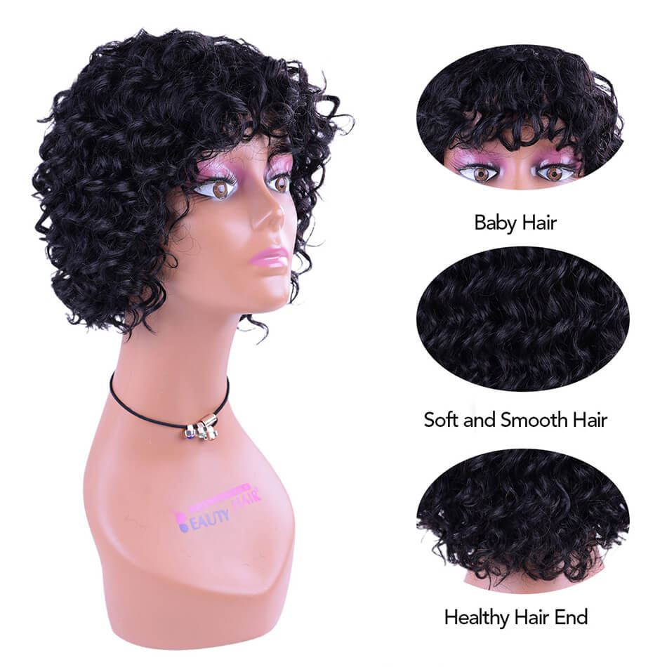 BHF Deep Wave Bobo Wig With Bangs 8-14inch 100% Human Hair Wigs Curly Wig For African Woman