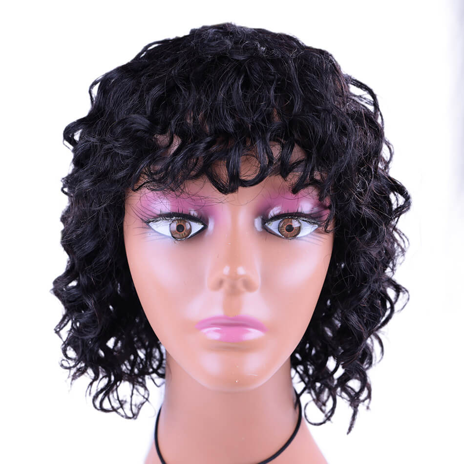 BHF Deep Wave Bobo Wig With Bangs 8-14inch 100% Human Hair Wigs Curly Wig For African Woman