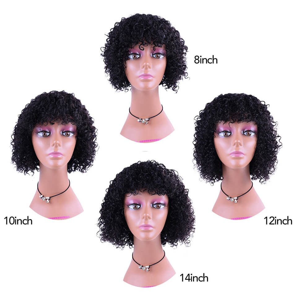 BHF Kinky Curly Bobo Wig With Bangs 100% Human Hair Wigs 8-14inch Short Bob Wigs