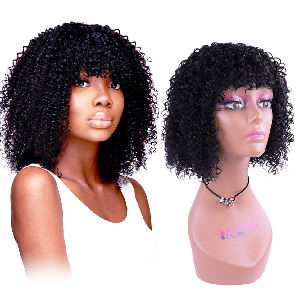 BHF Kinky Curly Bobo Wig With Bangs 100% Human Hair Wigs 8-14inch Short Bob Wigs