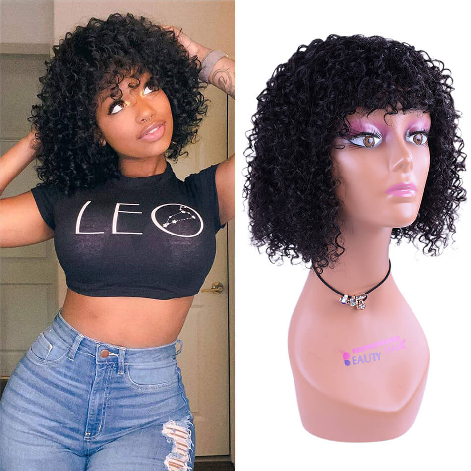 Short Bobo Wigs With Bangs 100% Brazilian Human Hair Wig 8&apos;&apos;-14&apos;&apos; No-Lace Wig 4 Style In Stock