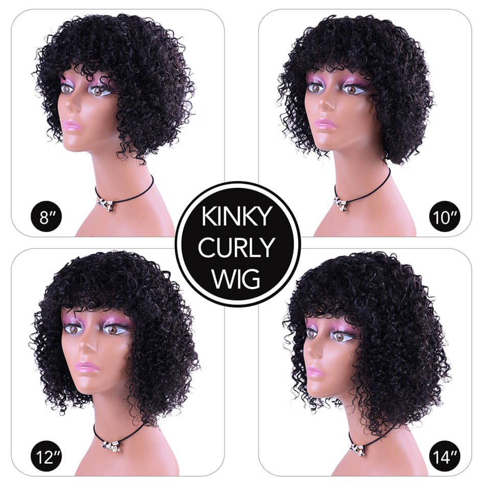 Short Bobo Wigs With Bangs 100% Brazilian Human Hair Wig 8&apos;&apos;-14&apos;&apos; No-Lace Wig 4 Style In Stock