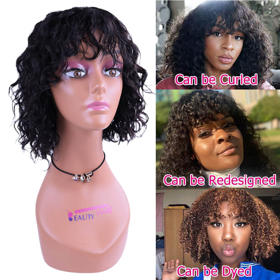 Short Bobo Wigs With Bangs 100% Brazilian Human Hair Wig 8&apos;&apos;-14&apos;&apos; No-Lace Wig 4 Style In Stock