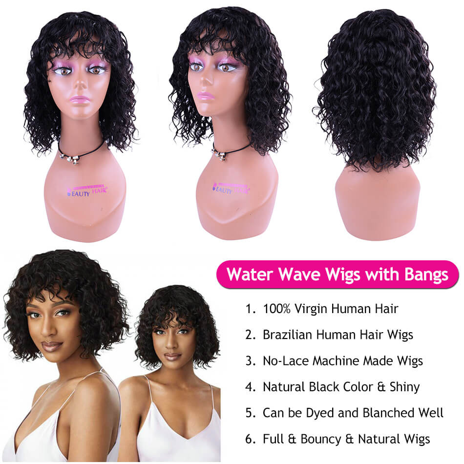 Short Bobo Wigs With Bangs 100% Brazilian Human Hair Wig 8&apos;&apos;-14&apos;&apos; No-Lace Wig 4 Style In Stock