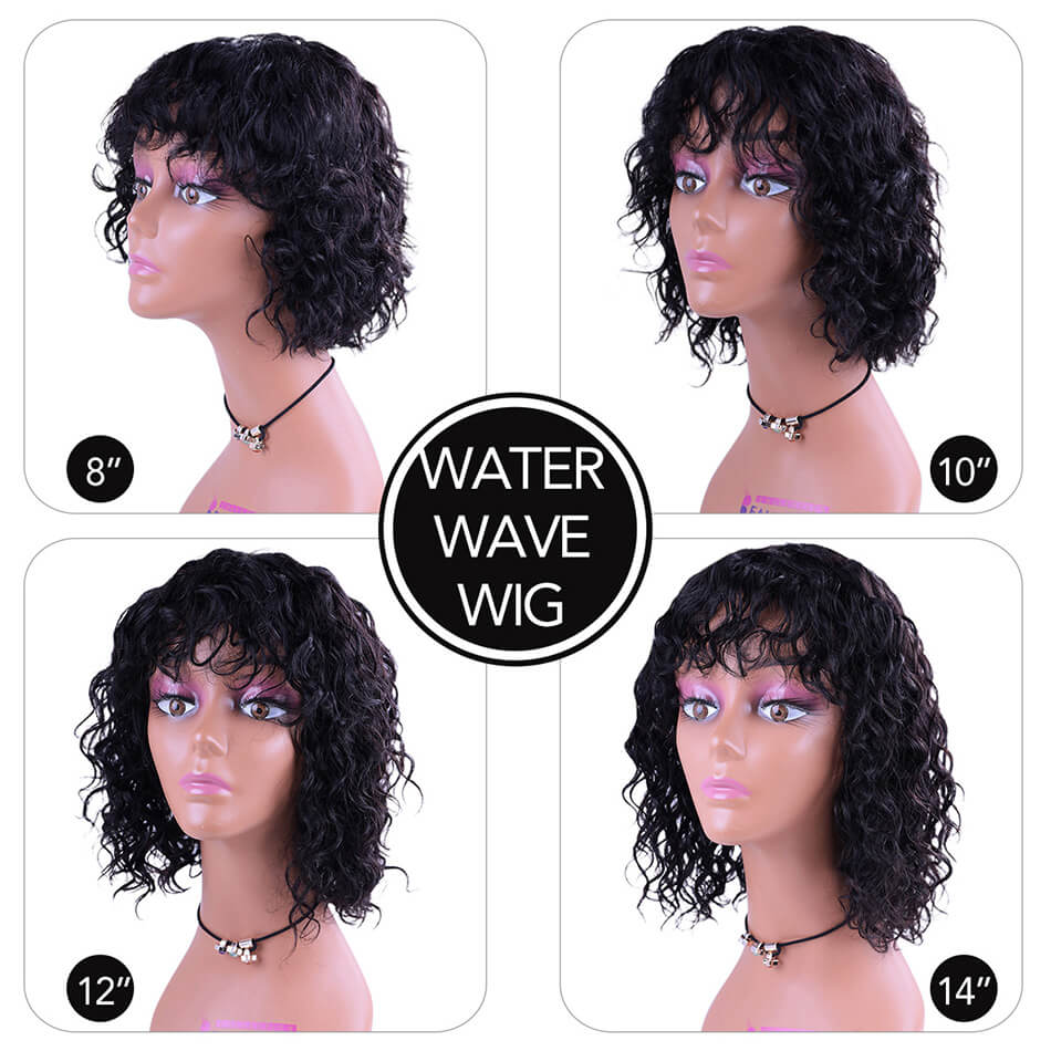 Short Bobo Wigs With Bangs 100% Brazilian Human Hair Wig 8&apos;&apos;-14&apos;&apos; No-Lace Wig 4 Style In Stock