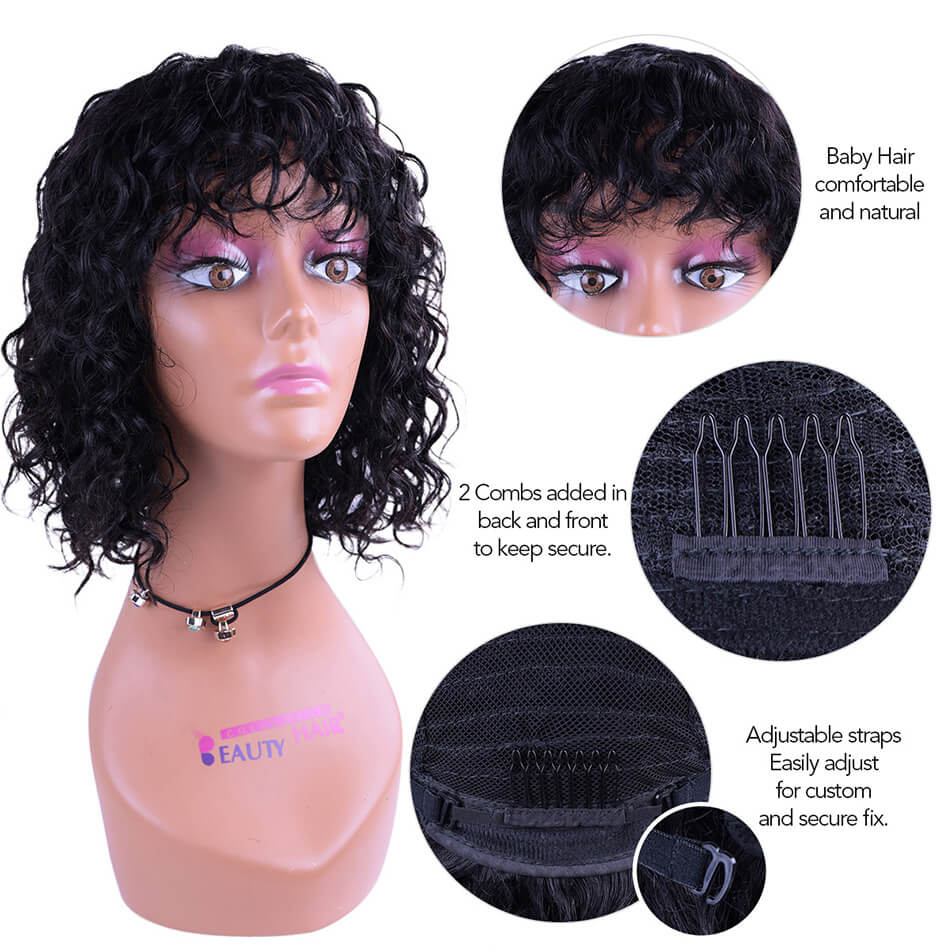 Short Bobo Wigs With Bangs 100% Brazilian Human Hair Wig 8&apos;&apos;-14&apos;&apos; No-Lace Wig 4 Style In Stock