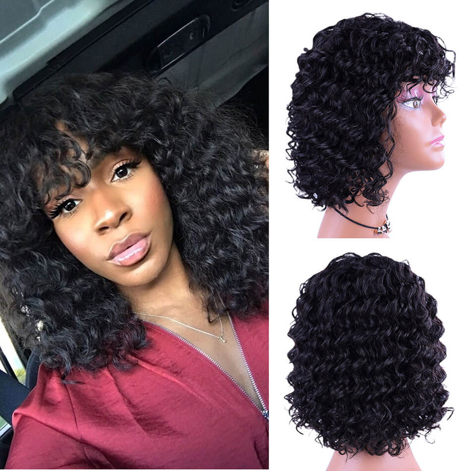 Short Bobo Wigs With Bangs 100% Brazilian Human Hair Wig 8&apos;&apos;-14&apos;&apos; No-Lace Wig 4 Style In Stock
