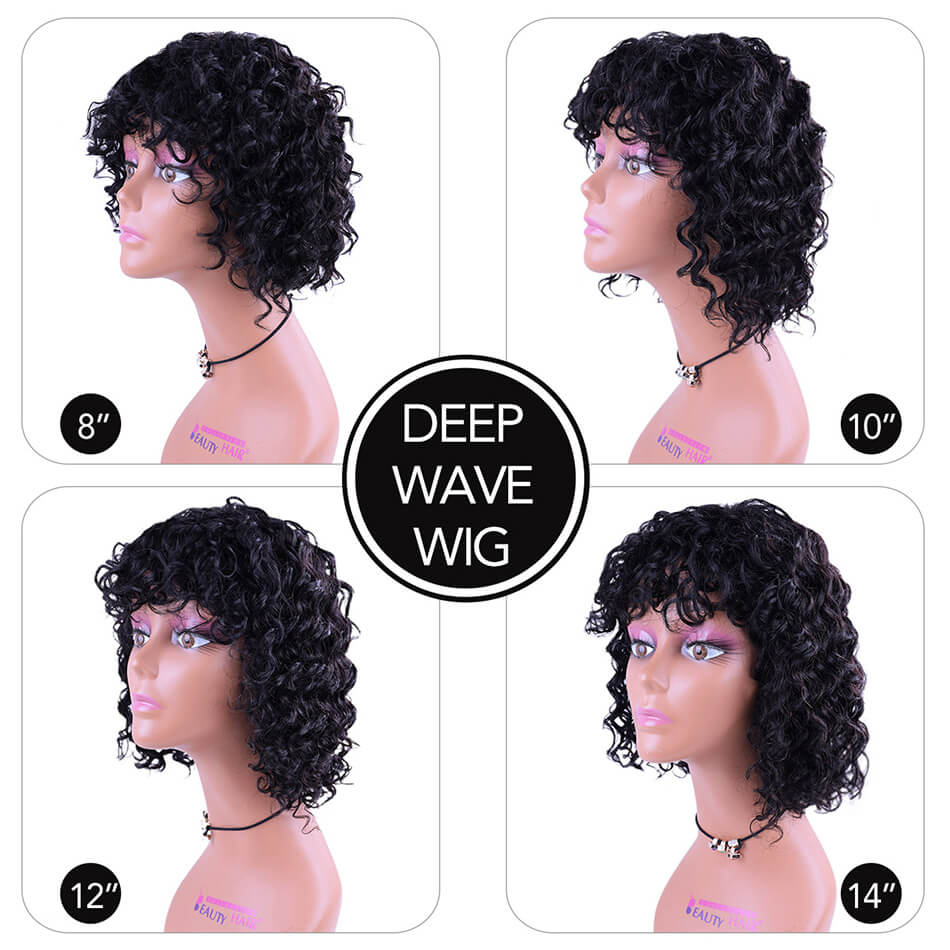 Short Bobo Wigs With Bangs 100% Brazilian Human Hair Wig 8&apos;&apos;-14&apos;&apos; No-Lace Wig 4 Style In Stock