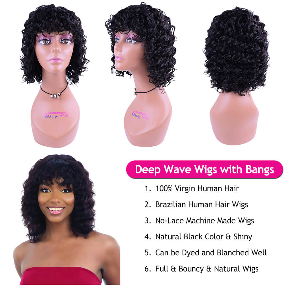 Short Bobo Wigs With Bangs 100% Brazilian Human Hair Wig 8&apos;&apos;-14&apos;&apos; No-Lace Wig 4 Style In Stock