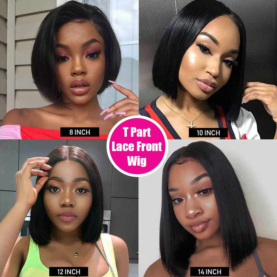 BHF Brazilian Straight wigs T Part  Lace Front Bobo Wigs 6-14inch Human Hair Wig