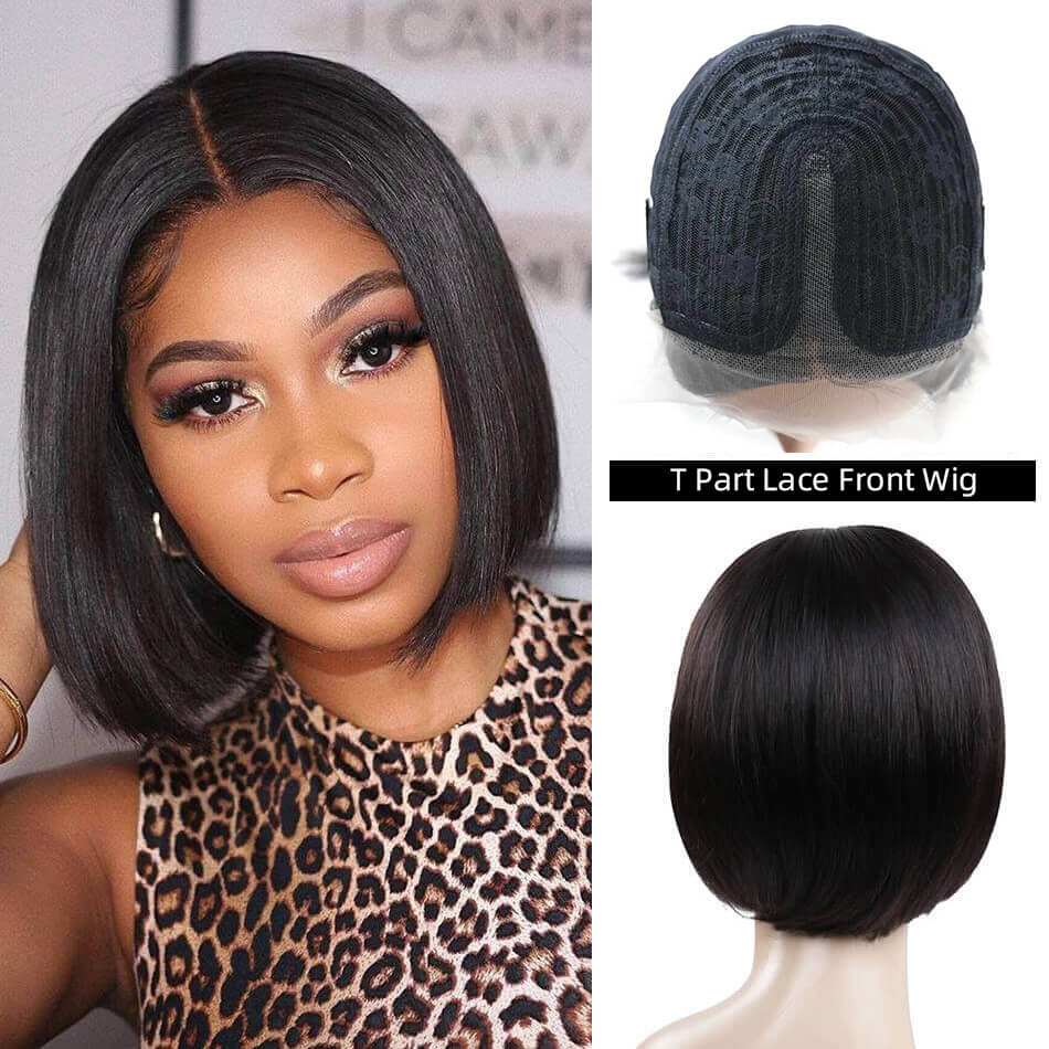 6inch Straight T Part Wig Side/Middle Part Style Bobo Wig 100% Human Hair Wig