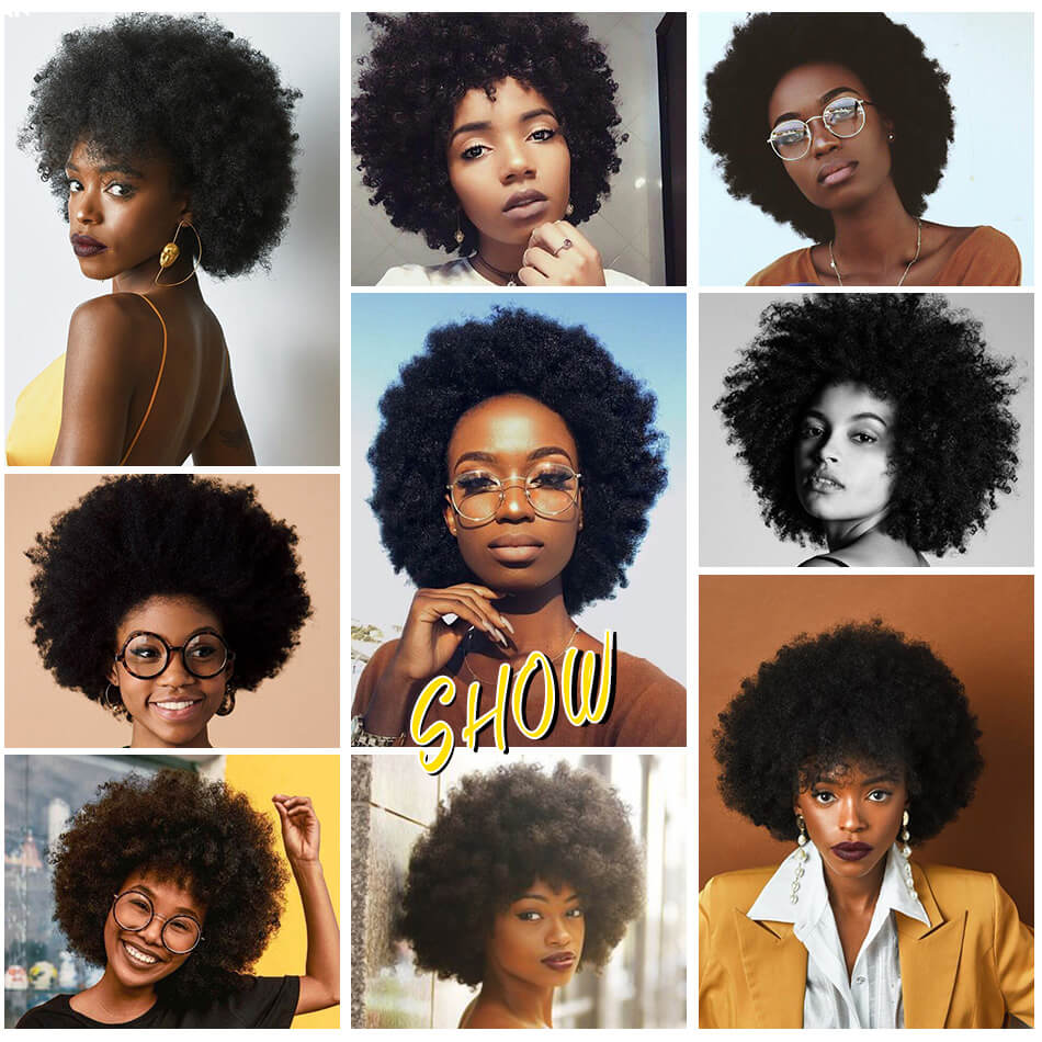Afro Kinky Curly Wigs Short Fluffy Hair Wigs Kinky Curly 100% Human Hair Wig For Party Dance Cosplay Wigs