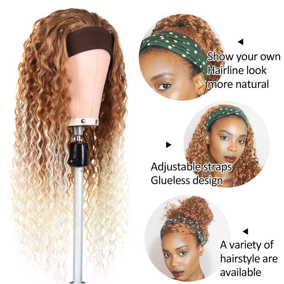 28Inch Water Wave Headband Wigs Synthetic Wig With Headband For Women Glueless Wig By BHF
