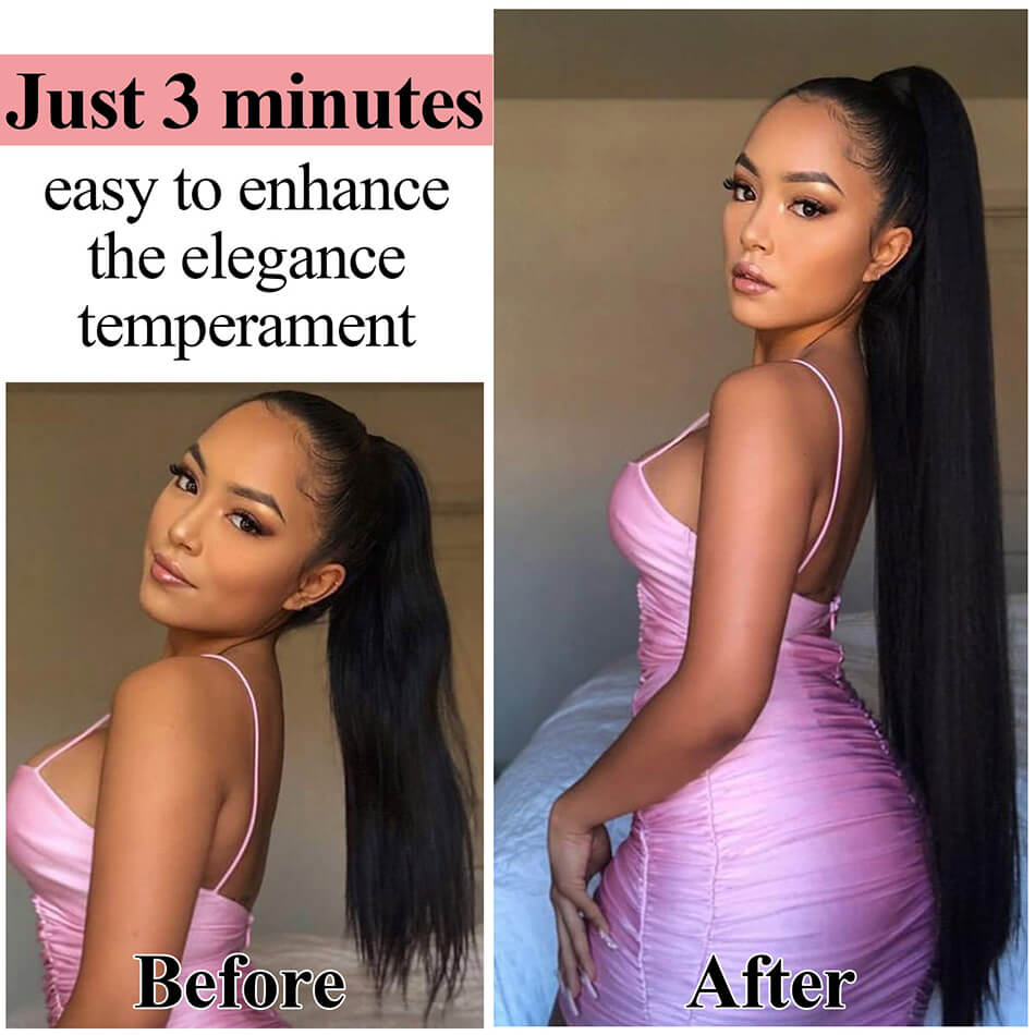 BHF Straight 30inch Long Ponytail Synthetic Hair Wrap on Clip Hair Extensions Fack Hair(80CM)