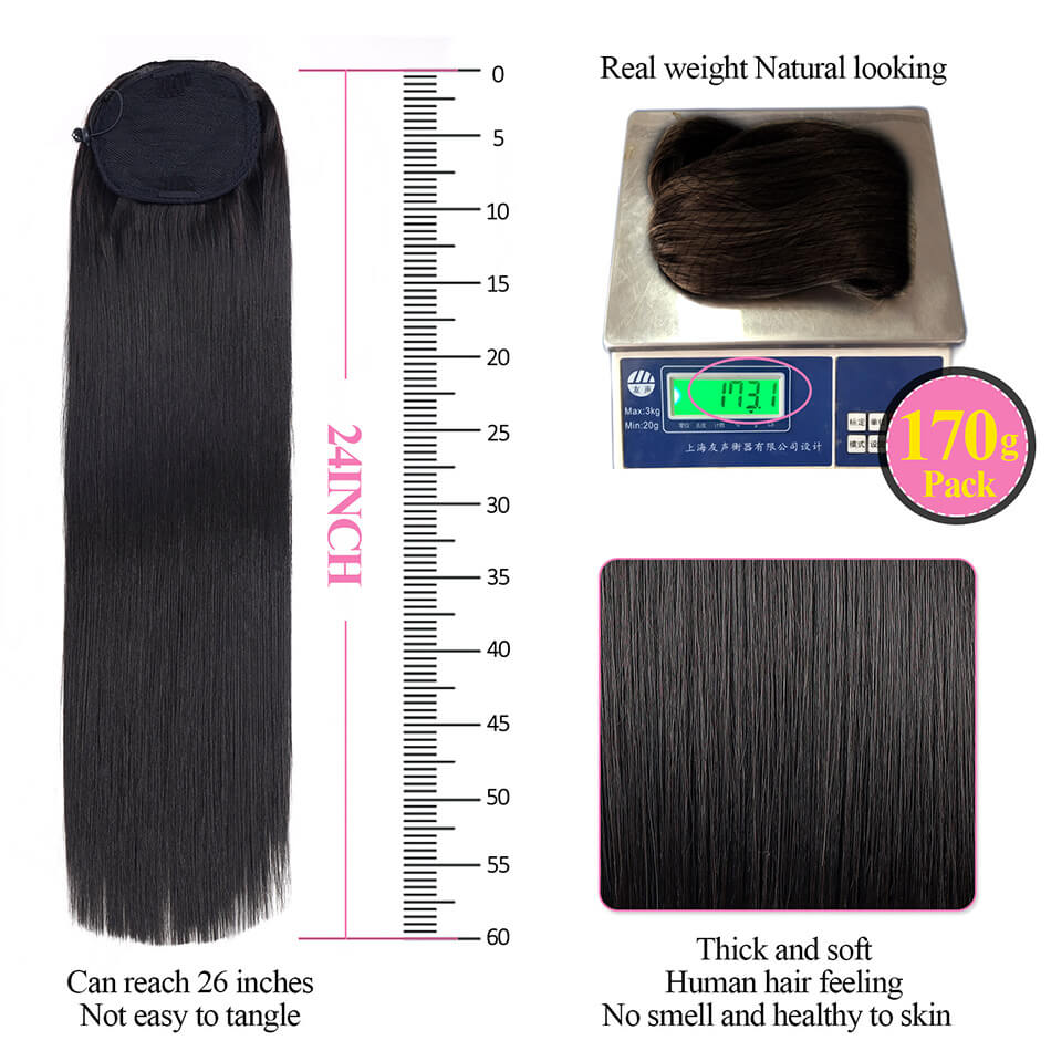 BHF Straight 30inch Long Ponytail Synthetic Hair Wrap on Clip Hair Extensions Fack Hair(80CM)