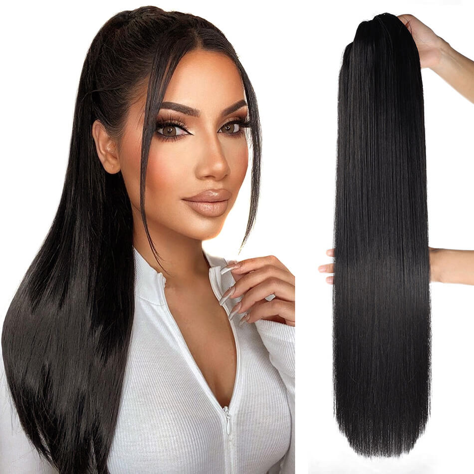 BHF Straight 30inch Long Ponytail Synthetic Hair Wrap on Clip Hair Extensions Fack Hair(80CM)