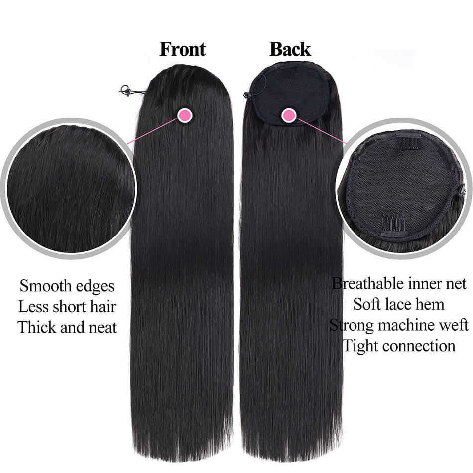 BHF Straight 30inch Long Ponytail Synthetic Hair Wrap on Clip Hair Extensions Fack Hair(80CM)