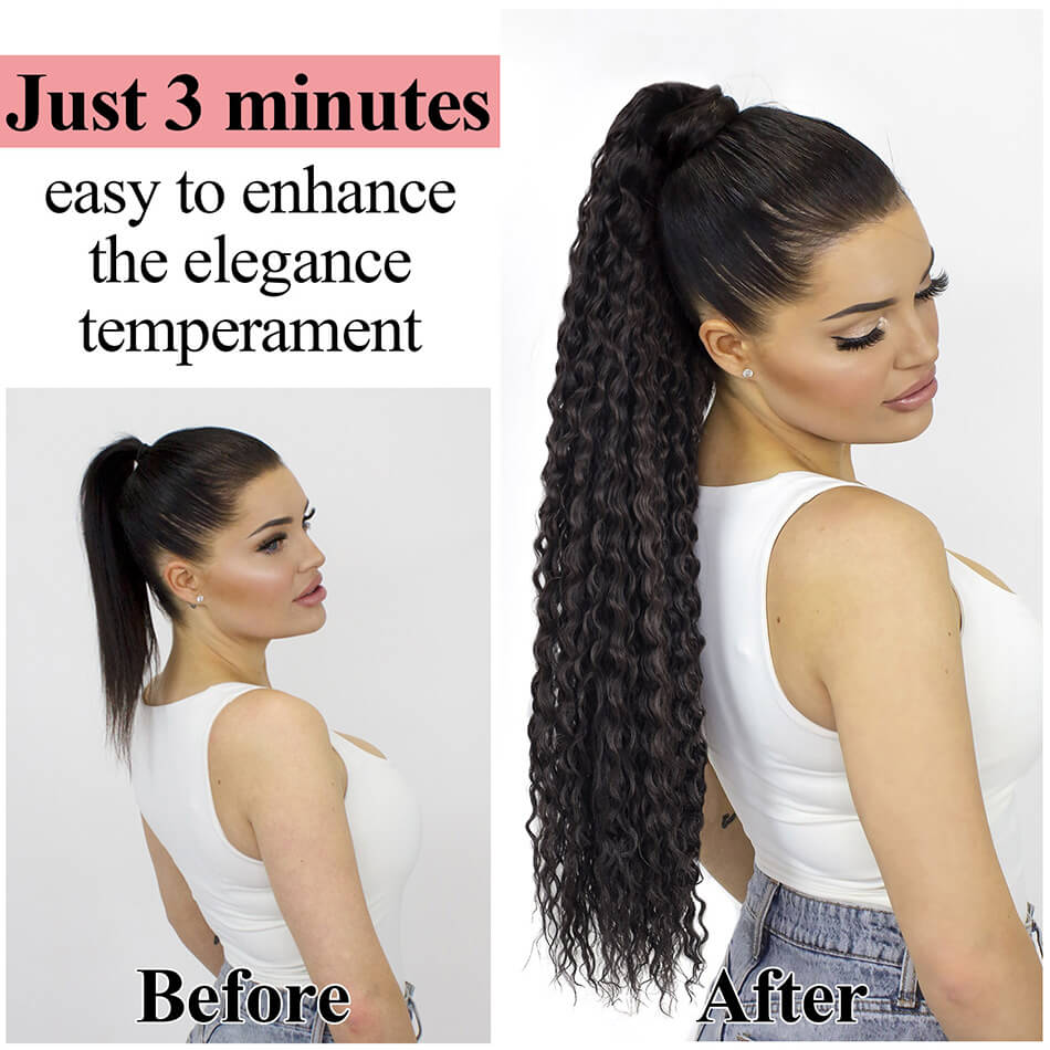 BHF Synthetic Ponytail Drawstring Long Ponytail wig Water Wave Clip In Ponytail Hair Extension Wig
