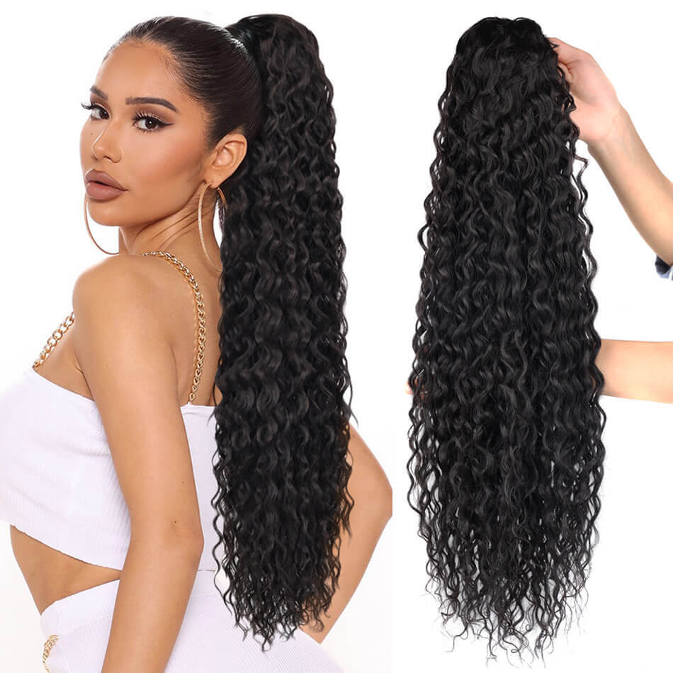 BHF Synthetic Ponytail Drawstring Long Ponytail wig Water Wave Clip In Ponytail Hair Extension Wig
