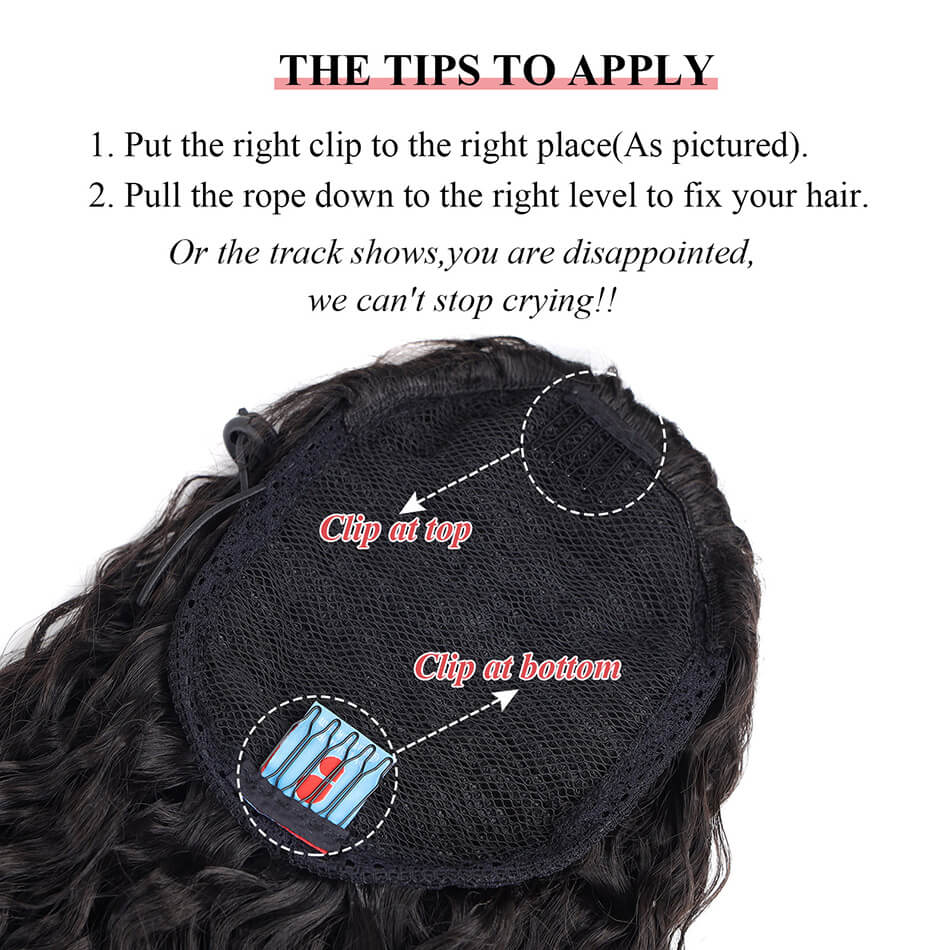 BHF Synthetic Ponytail Drawstring Long Ponytail wig Water Wave Clip In Ponytail Hair Extension Wig