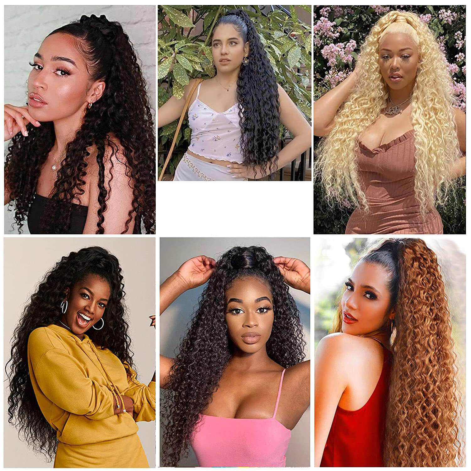 BHF Synthetic Ponytail Drawstring Long Ponytail wig Water Wave Clip In Ponytail Hair Extension Wig