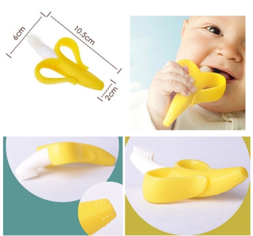Banana Shape Safe Toddle Teether Baby Silicone Training Toothbrush BPA Free Banana Teething Ring Silicone Chew Dental Care Toot