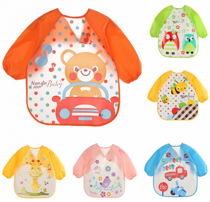 Cute Baby Bibs Waterproof Long Sleeve Apron Children Feeding Smock Bib Burp Clothes