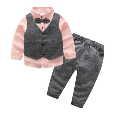 3psc Kids Clothes Suit Solid Color Boy Vest + Long-sleeved Shirt + Gentleman Trousers Three-piece Suit