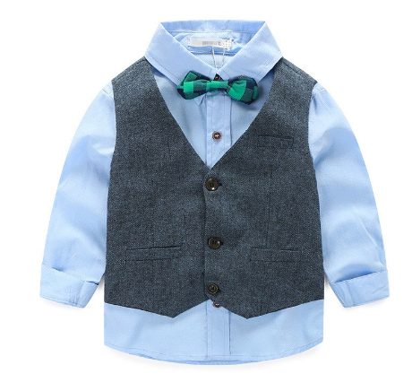 3psc Kids Clothes Suit Solid Color Boy Vest + Long-sleeved Shirt + Gentleman Trousers Three-piece Suit