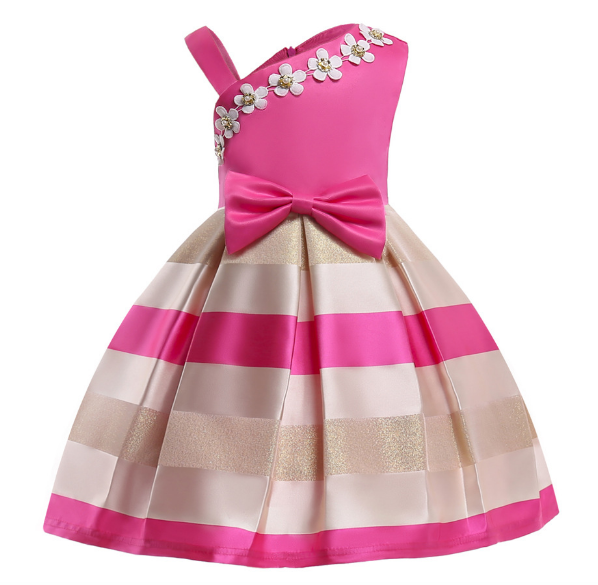 Hot Sale Girls Dresses Pearl Flower Girl Skirt Single Shoulder Strap Dresses Dress Children's Wear