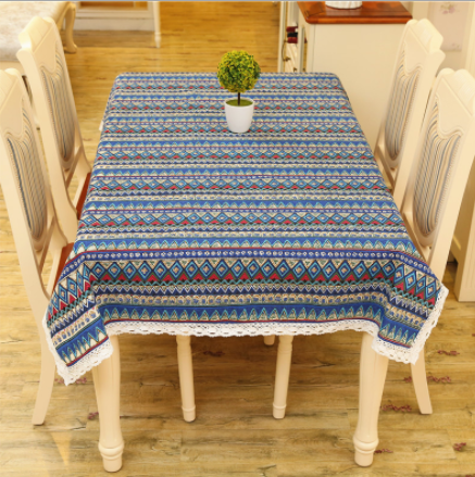 Quality Dining Tablecloth Color Soft Cotton Stripe Multi Sizes Lacy Home Kitchen Banquet Table Cover
