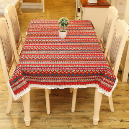 Quality Dining Tablecloth Color Soft Cotton Stripe Multi Sizes Lacy Home Kitchen Banquet Table Cover