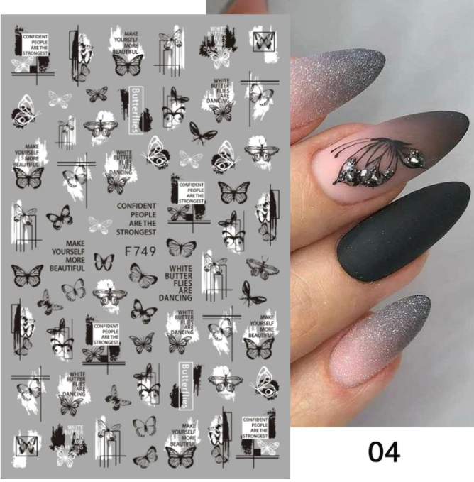 5PCS 3D Butterfly Nail Stickers Gold Geometric Flower Decals Manicure Decoration Black White Color Health Beauty Personal Care Nail Tools
