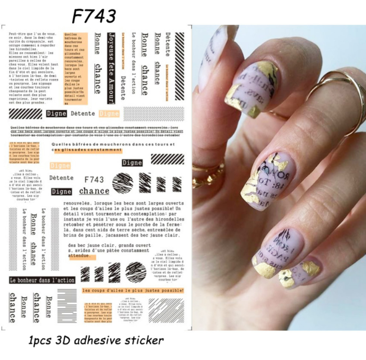 5PCS 3D Butterfly Nail Stickers Gold Geometric Flower Decals Manicure Decoration Black White Color Health Beauty Personal Care Nail Tools
