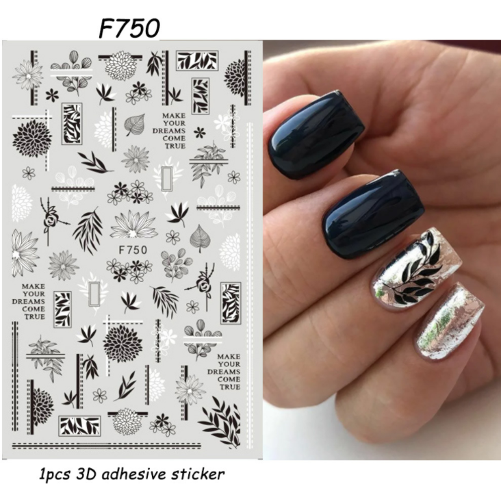5PCS 3D Butterfly Nail Stickers Gold Geometric Flower Decals Manicure Decoration Black White Color Health Beauty Personal Care Nail Tools